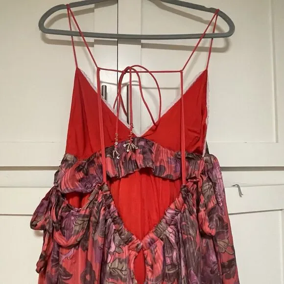 Free People Primmy Printed Midi/Maxi Dress Sz L Large Red Combo Floral $250 NWOT - Picture 3 of 8